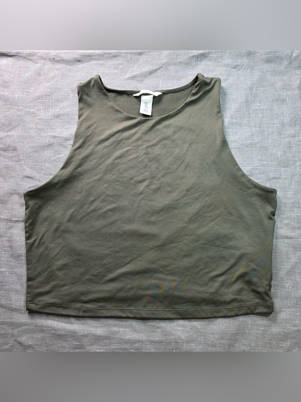 H&M Womens High Neck Sleeveless Crop Tank Top Olive Army Green Size Large L